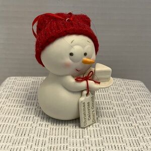 Department 56 Snowpinion Ornament with Red Hat and piece of cake